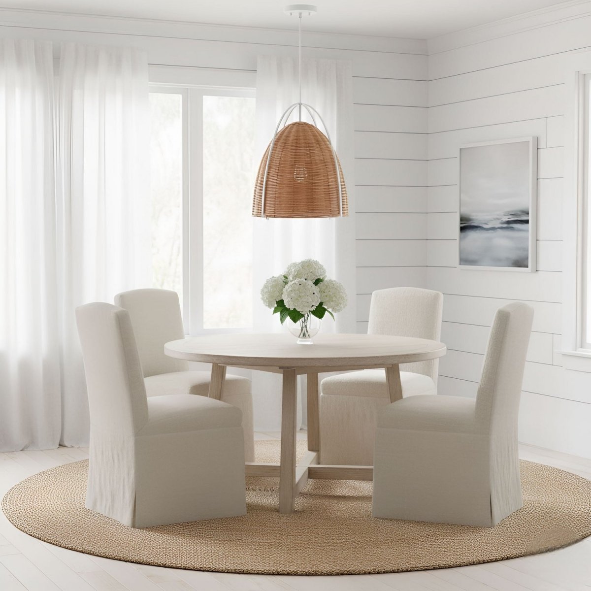 Suspension Norman - Satin Brass Chalk Wicker 13.375 by Visual Comfort Studio | Luminaires & cie