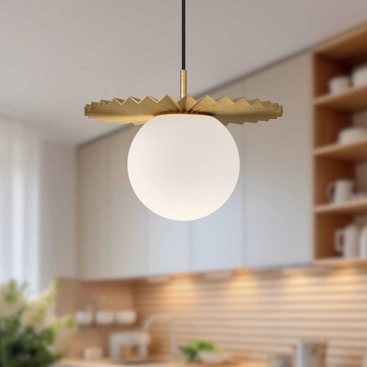 Suspension Plume - Verre mate en or / opale brossé 13 7/8" by Alora Lighting | Luminaires & cie
