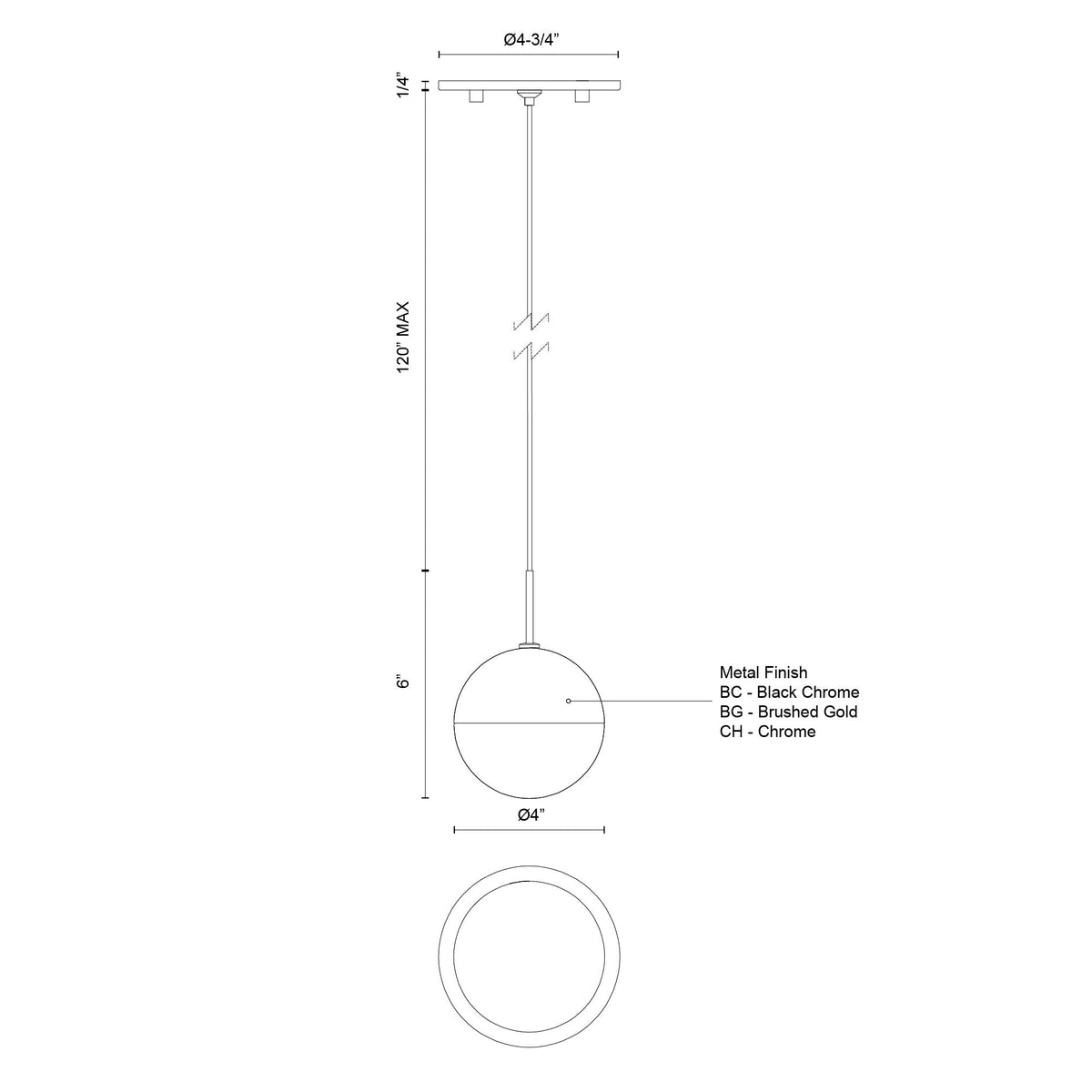 Mini-suspension Pluto Noir chrome – vue 3
