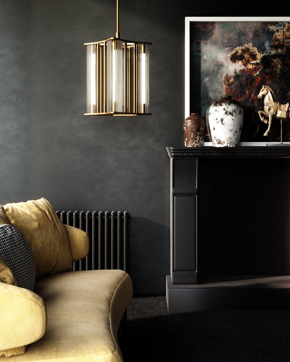 Suspension Sabre - Verre à côte / laiton vintage by Alora Lighting | Luminaires & cie