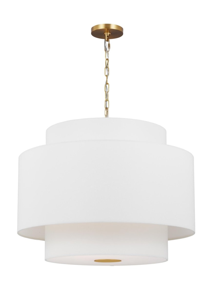 Suspension Sawyer - Laiton brûlé Écran de soie blanc à l'intérieur clair à l'extérieur 26" by Visual Comfort Studio | Luminaires & cie