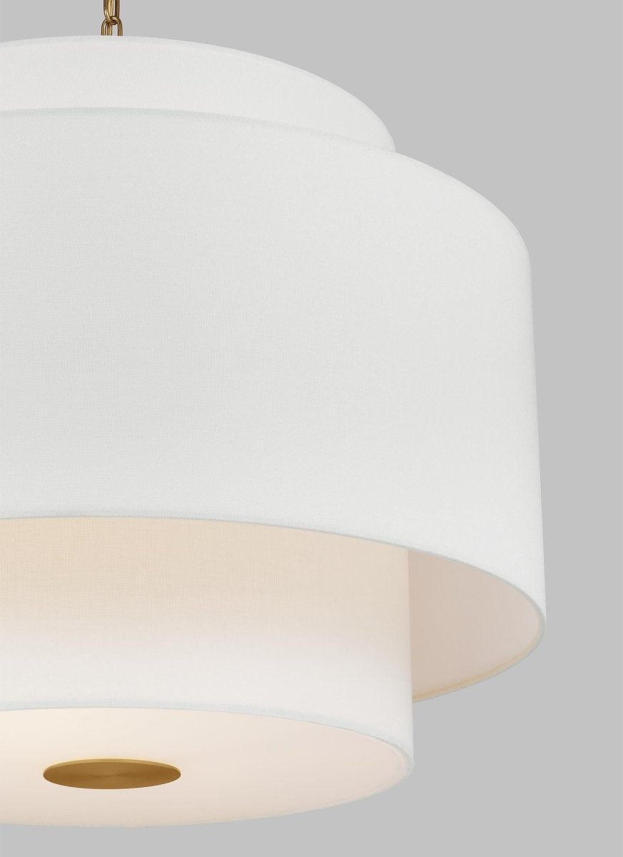 Suspension Sawyer - Laiton brûlé Écran de soie blanc à l'intérieur clair à l'extérieur 26" by Visual Comfort Studio | Luminaires & cie