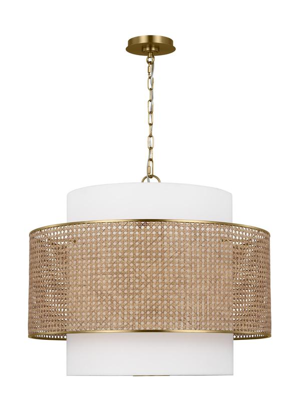 Suspension Sawyer - Rotin blond Écran de soie blanc à l'intérieur clair à l'extérieur 26" by Visual Comfort Studio | Luminaires & cie