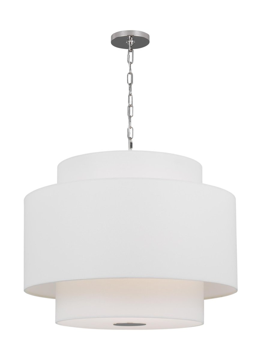Suspension Sawyer - Nickel poli Écran de soie blanc à l'intérieur clair à l'extérieur 26" by Visual Comfort Studio | Luminaires & cie