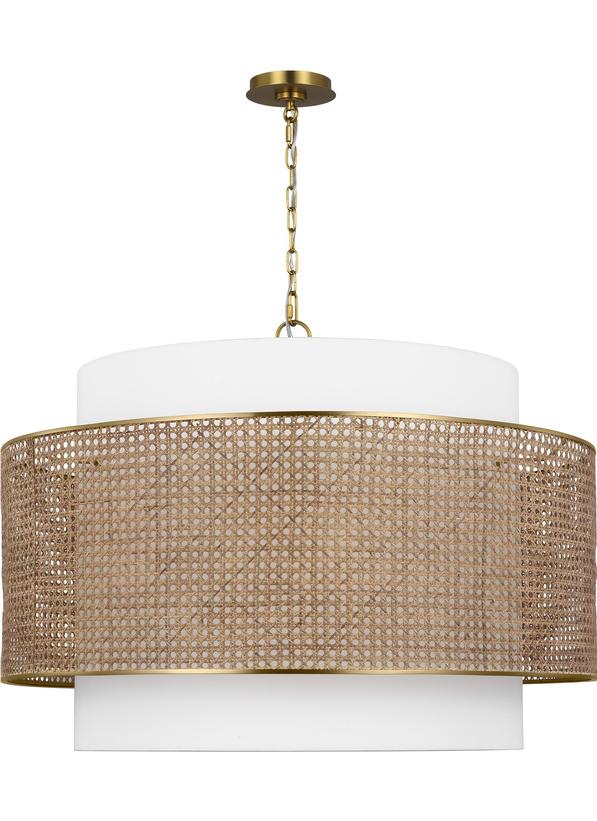 Suspension Sawyer - Rotin blond Écran de soie blanc à l'intérieur clair à l'extérieur 32" by Visual Comfort Studio | Luminaires & cie