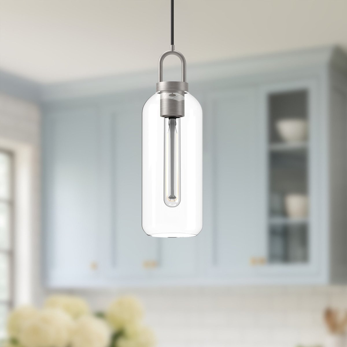 Suspension Soji - Nickel / verre transparent brossé 5 1/8" by Alora Lighting | Luminaires & cie