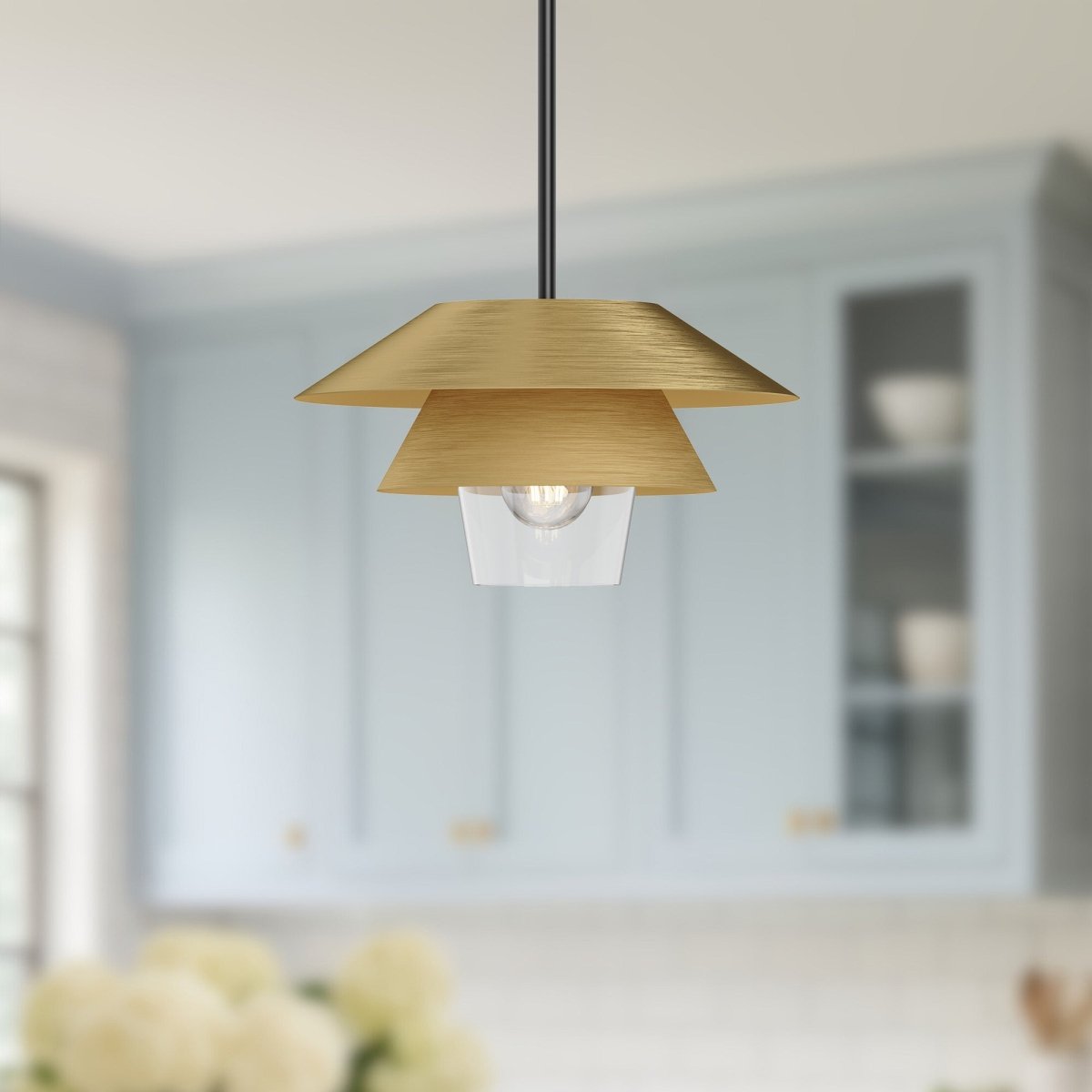 Suspension Tetsu - Gold / verre clair brossé 13 1/2" by Alora Lighting | Luminaires & cie