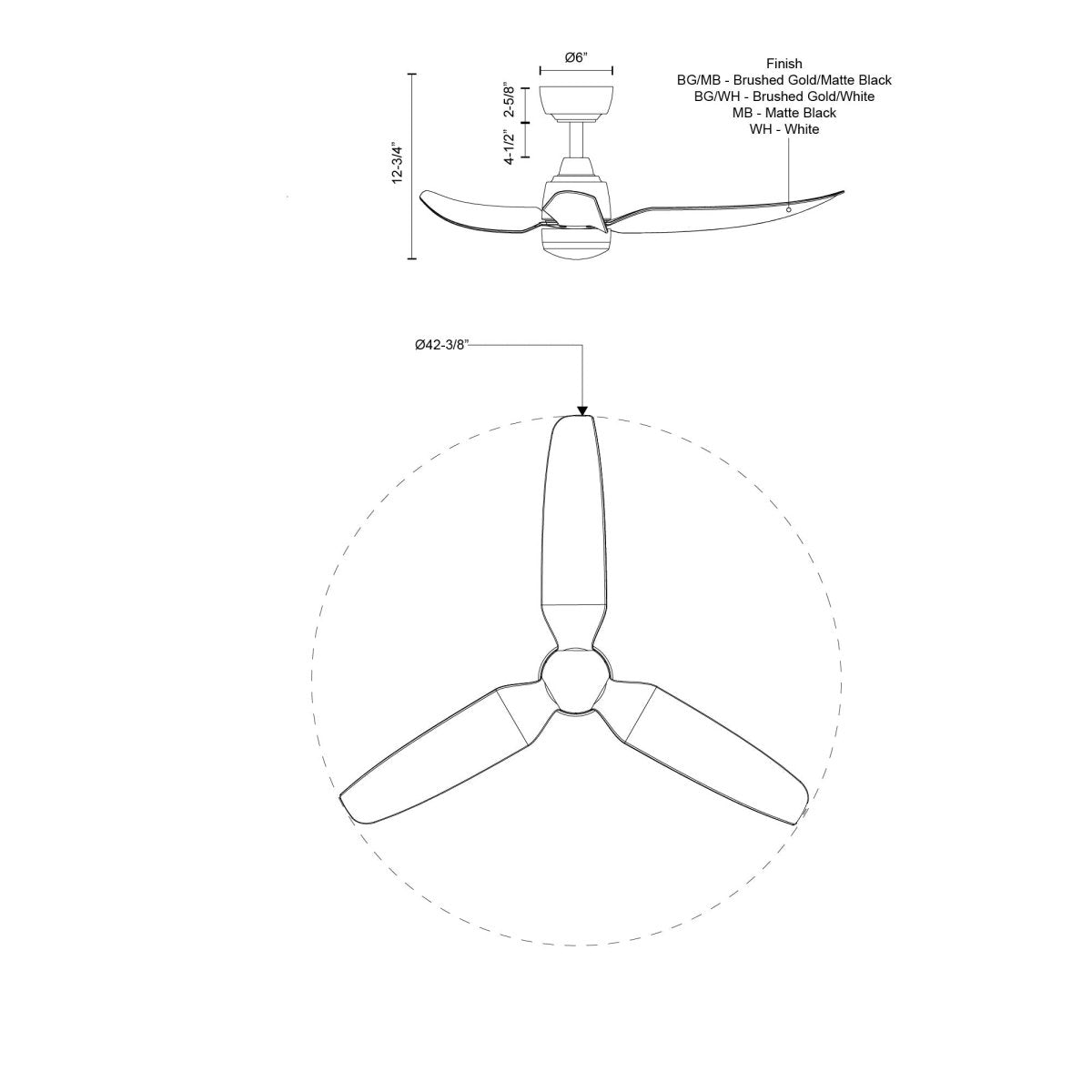 Ventilateur Hugo - Or brossé / noir mat 42 3/8" by Kuzco Lighting | Luminaires & cie