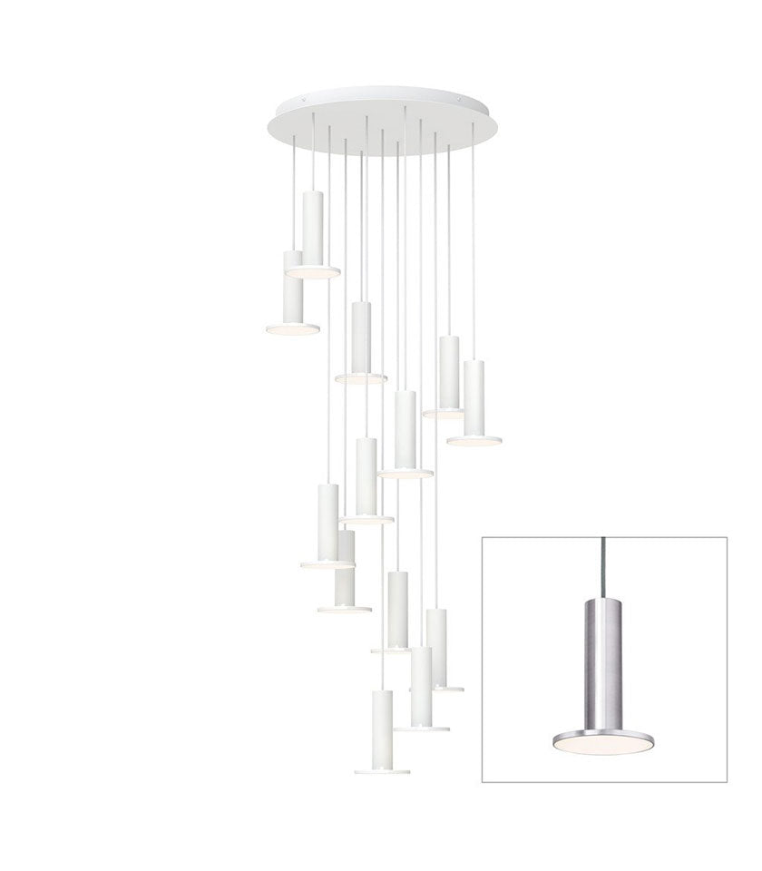 Chandelier Cielo 13 - Aluminium Satiné - Cordon Gris by Pablo Designs | Luminaires & cie