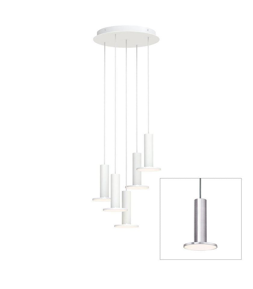 Chandelier Cielo 5 - Aluminium Satiné - Cordon Gris by Pablo Designs | Luminaires & cie