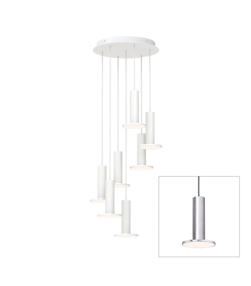 Chandelier Cielo 7 - Aluminium Satiné - Cordon Gris by Pablo Designs | Luminaires & cie