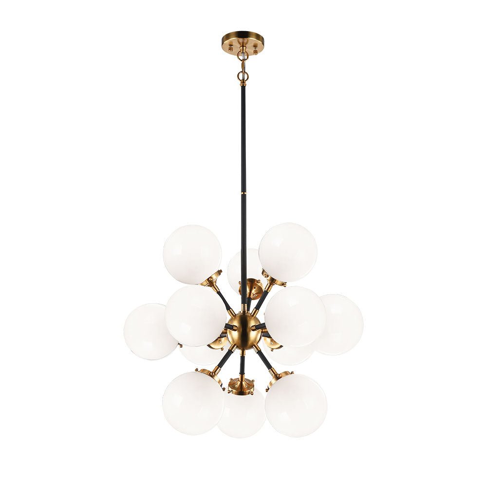 Chandelier Soleil - Laiton doré vieilli Opale 12 - lights by Matteo Lighting | Luminaires & cie