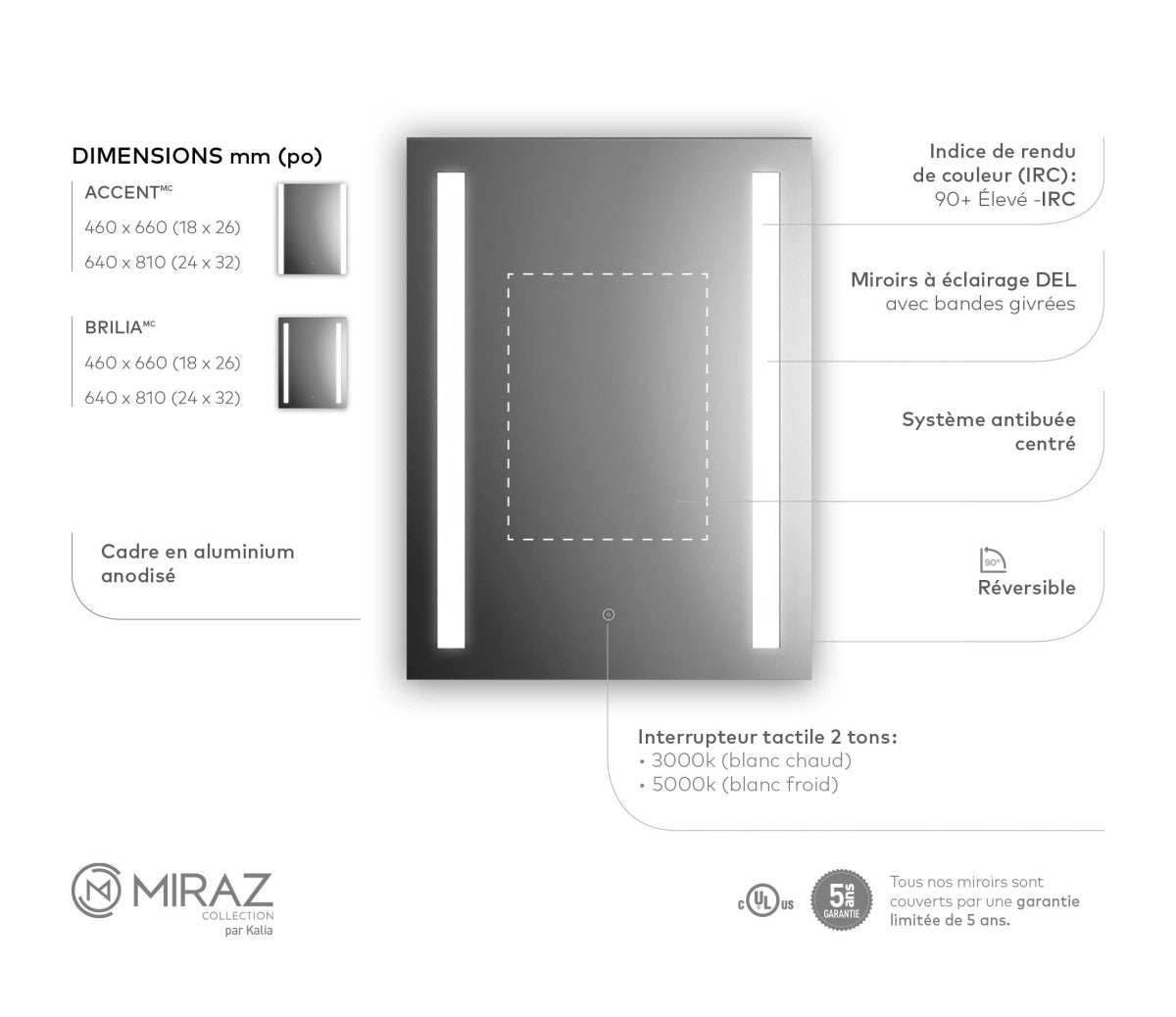 Miroir rétroéclairé Accent - 18" X 26" by Miraz | Luminaires & cie