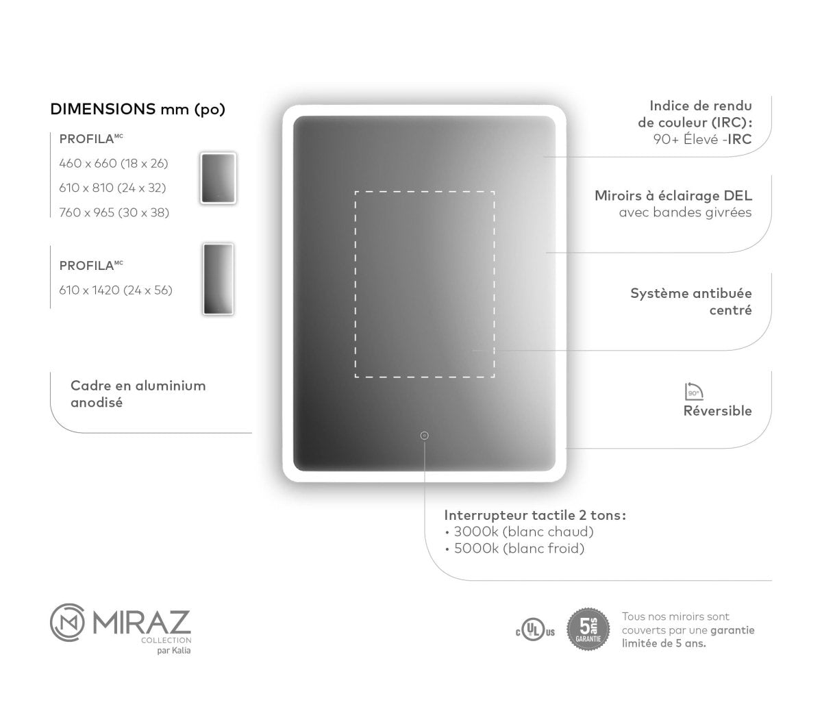 Miroir rétroéclairé Profila Grand - by Miraz | Luminaires & cie