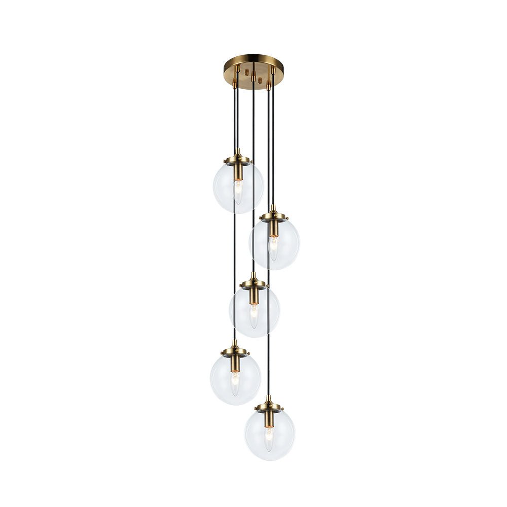 Suspension The Bougie - Laiton doré vieilli Clair 5x by Matteo Lighting | Luminaires & cie