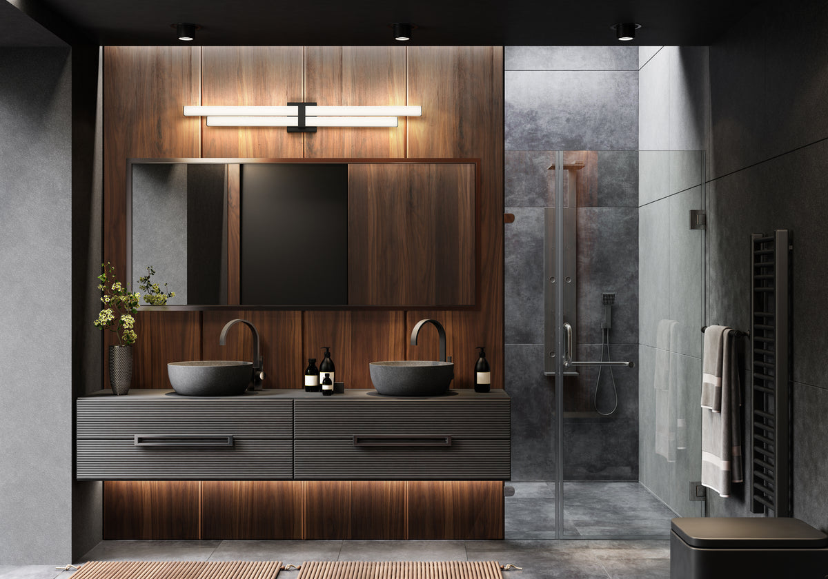 Barre d'éclairage de salle de bain Zane Noir mat, 40" – vue 2
