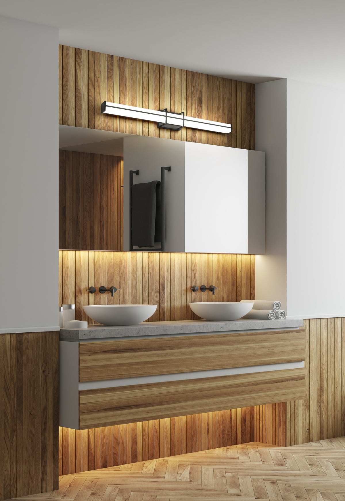 Barre d'éclairage de salle de bain Harrison Noir mat, 40" – vue 2
