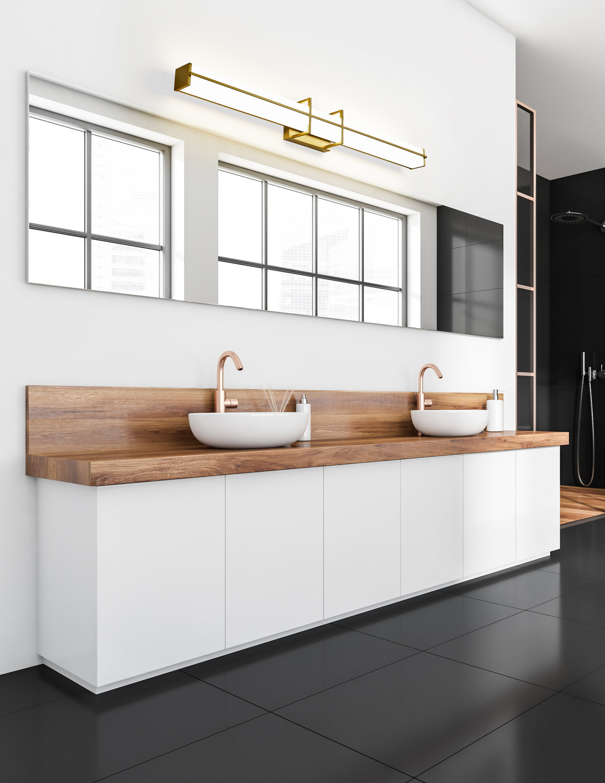 Barre d'éclairage de salle de bain Harrison Or moderne, 40" – vue 2
