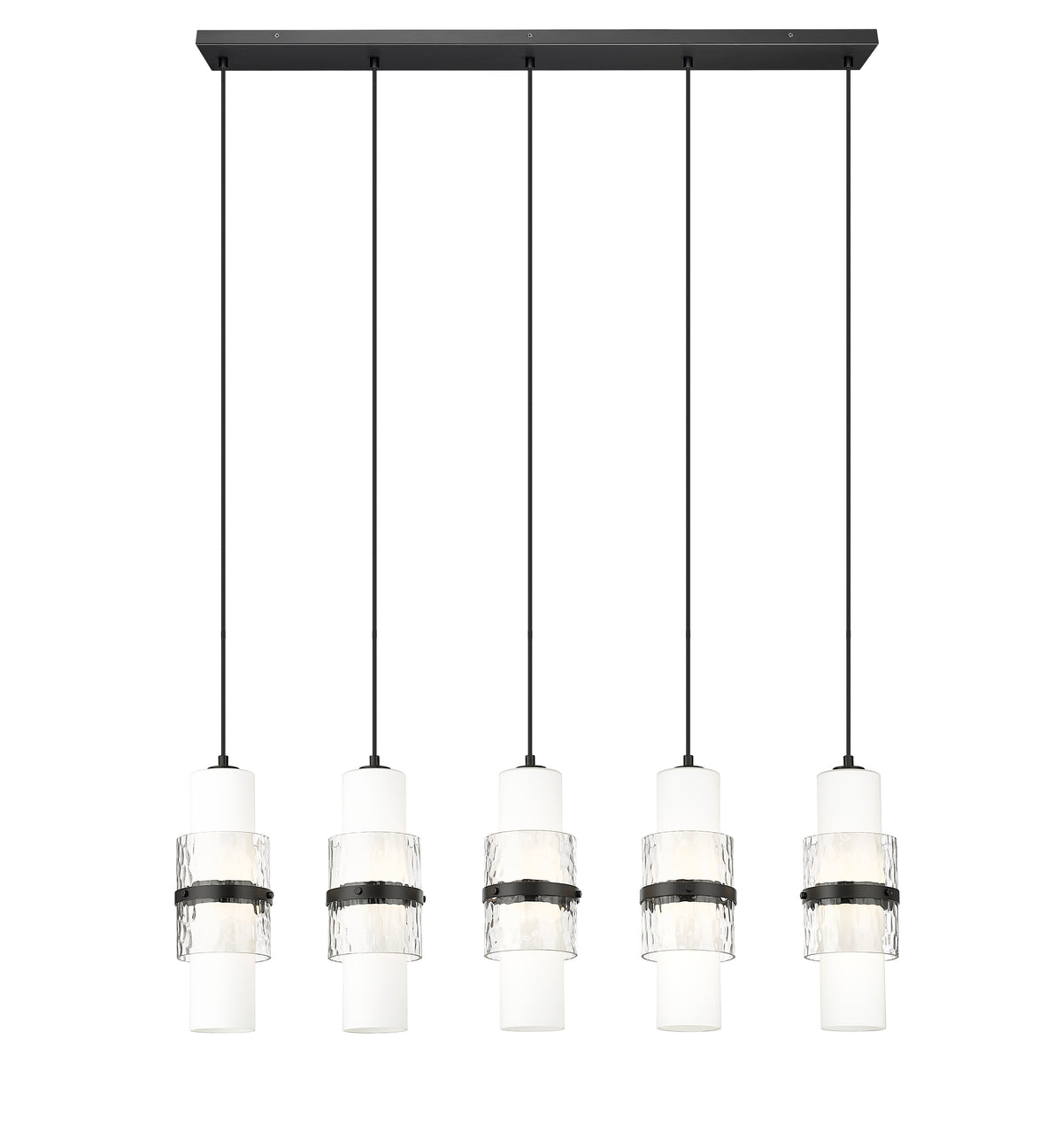Suspension linéaire multiple Cayden Noir mat, nombre ampoules 5 – vue 4