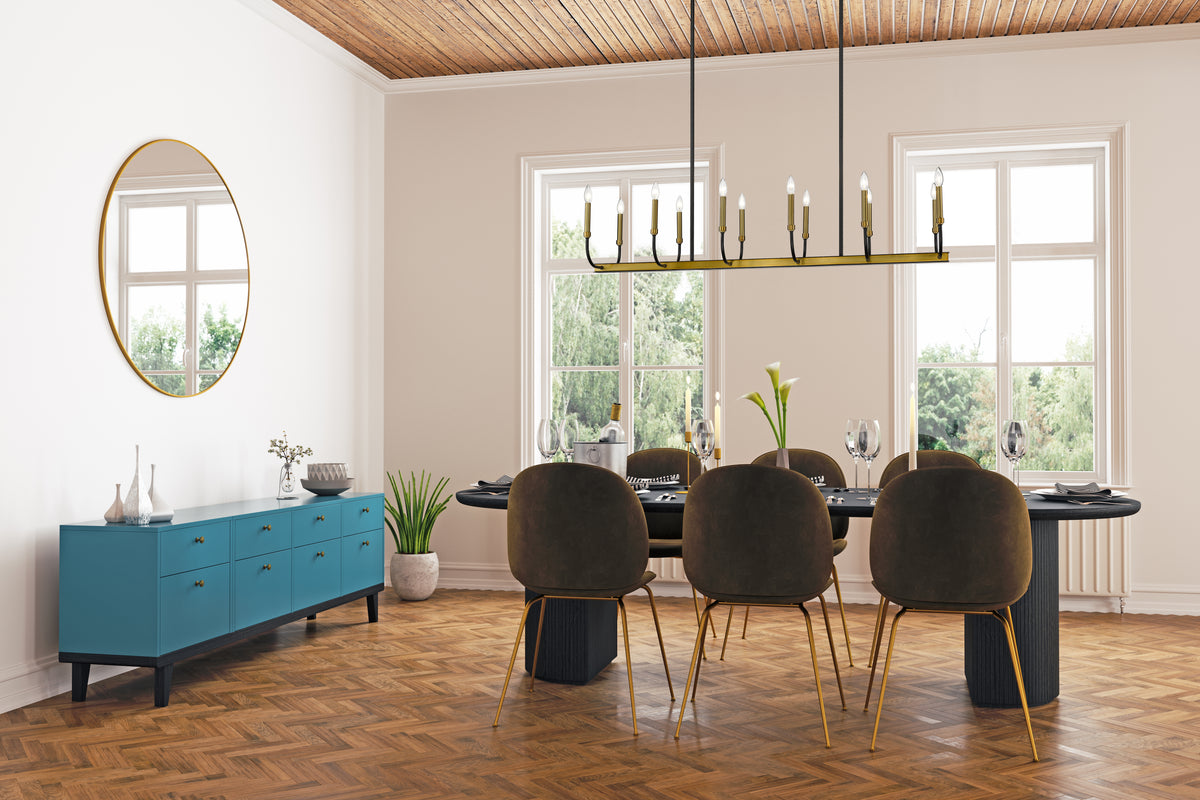 Suspension linéaire Haylie Noir mat + Laiton vieilli, nombre ampoules 12 – vue 3