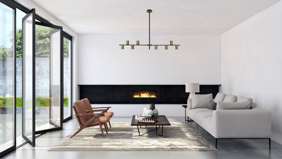 Suspension linéaire Calumet Noir mat + Laiton vieilli, nombre ampoules 8 – vue 2