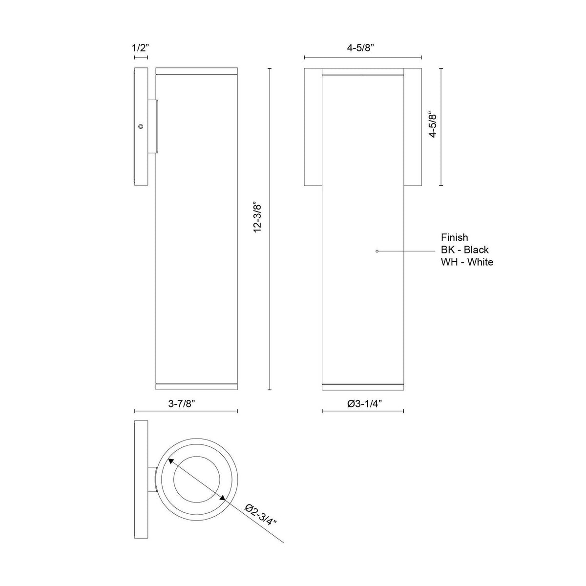 Applique extérieure 3po Lorna Blanc, 12 3/8" – vue 2