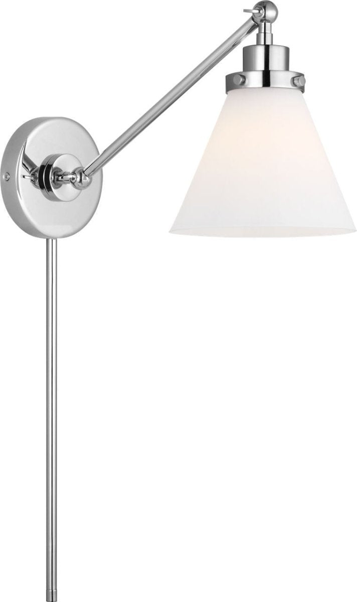 Applique murale simple bras cône Wellfleet - Nickel poli Opalin by Visual Comfort Studio | Luminaires & cie