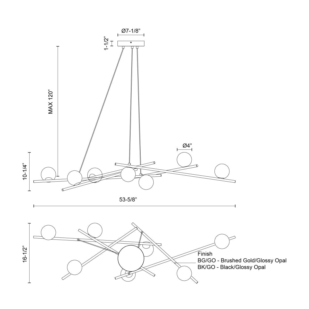 Chandelier Amara - Verre d'opale en or / brillant brossé 16 1/2" by Kuzco Lighting | Luminaires & cie