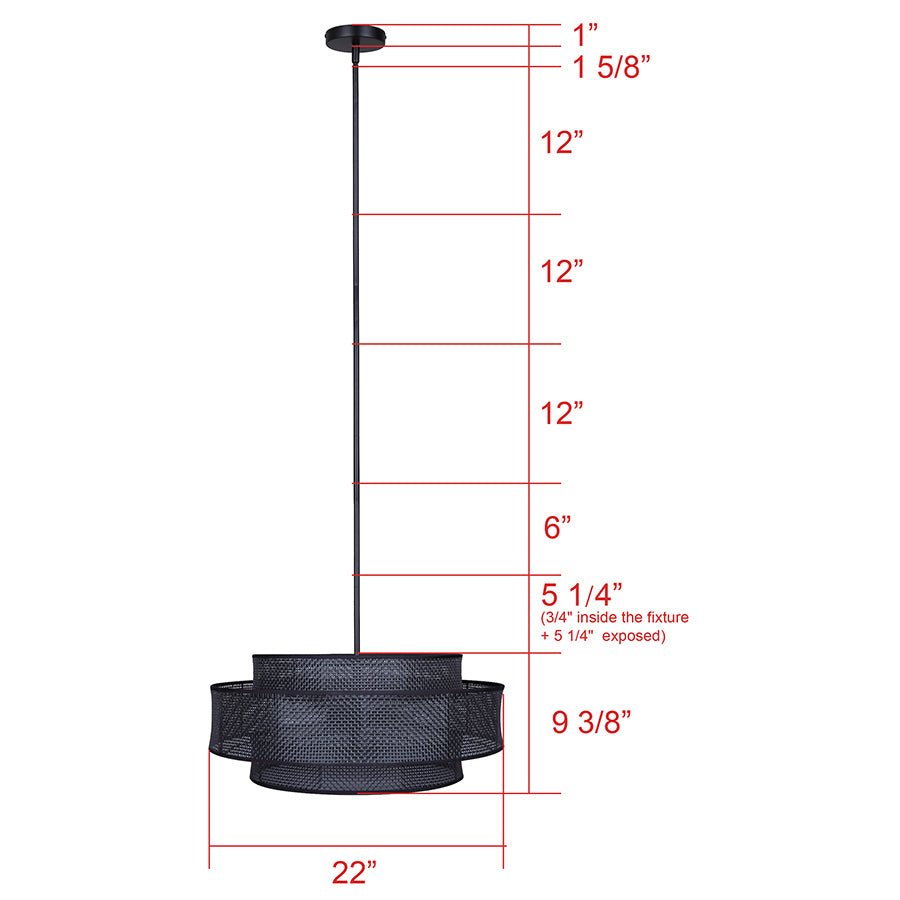Chandelier Bellamy - Abat - jour en plastique rotin noir by Canarm | Luminaires & cie