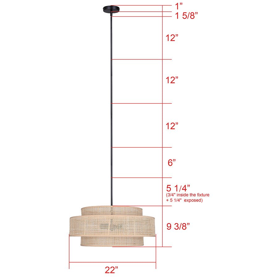 Chandelier Bellamy - Abat - jour en rotin naturel by Canarm | Luminaires & cie
