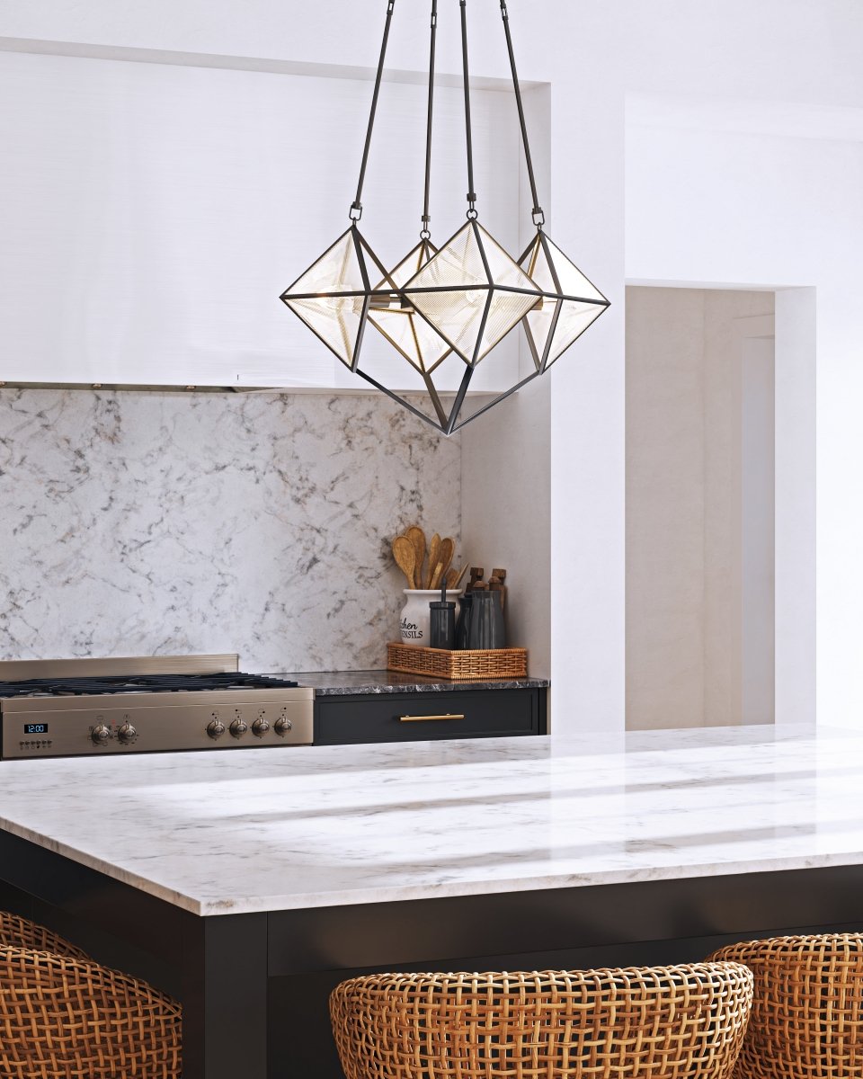 Chandelier Cairo - Verre à côte / bronze urbain 21" by Alora Lighting | Luminaires & cie