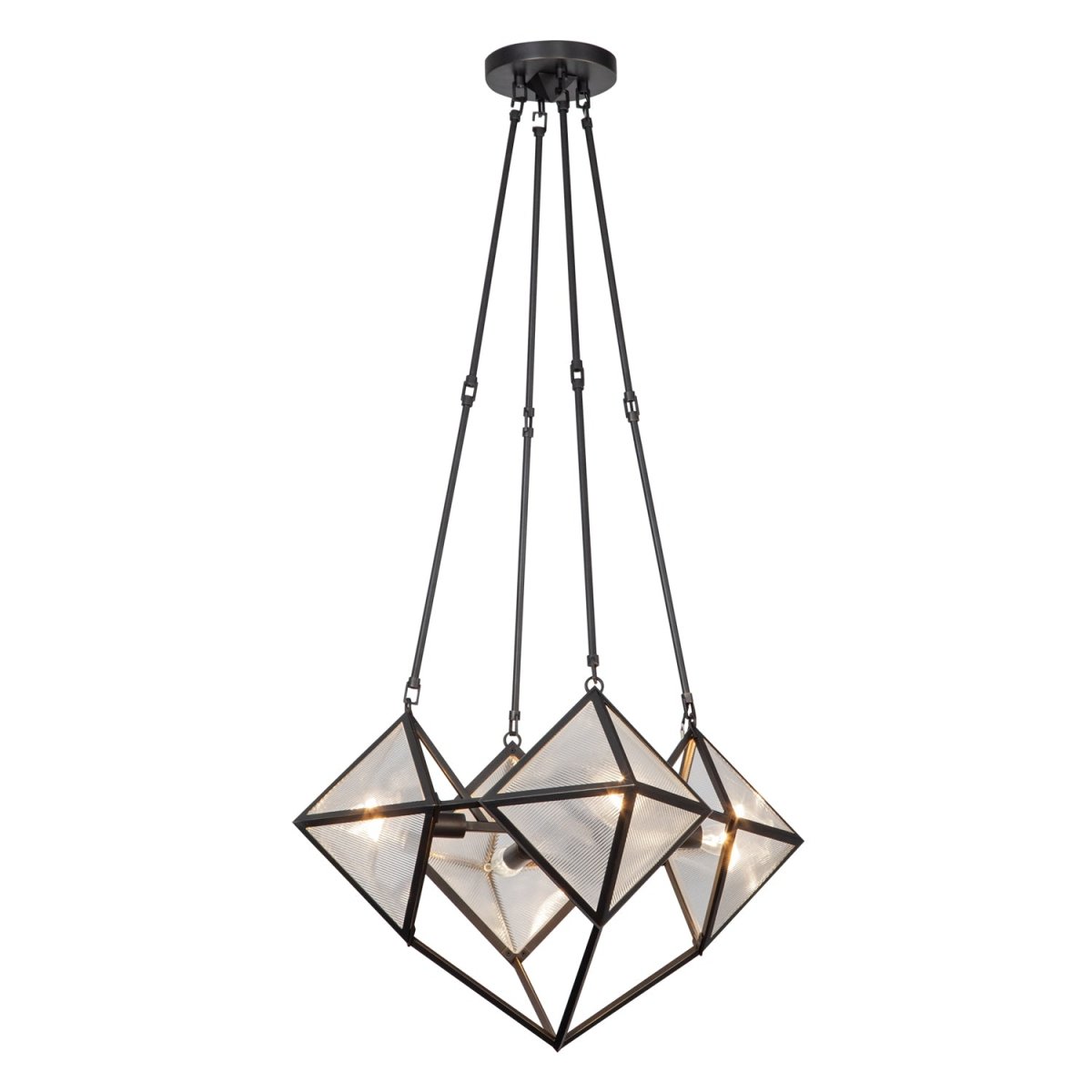 Chandelier Cairo - Verre à côte / bronze urbain 21" by Alora Lighting | Luminaires & cie