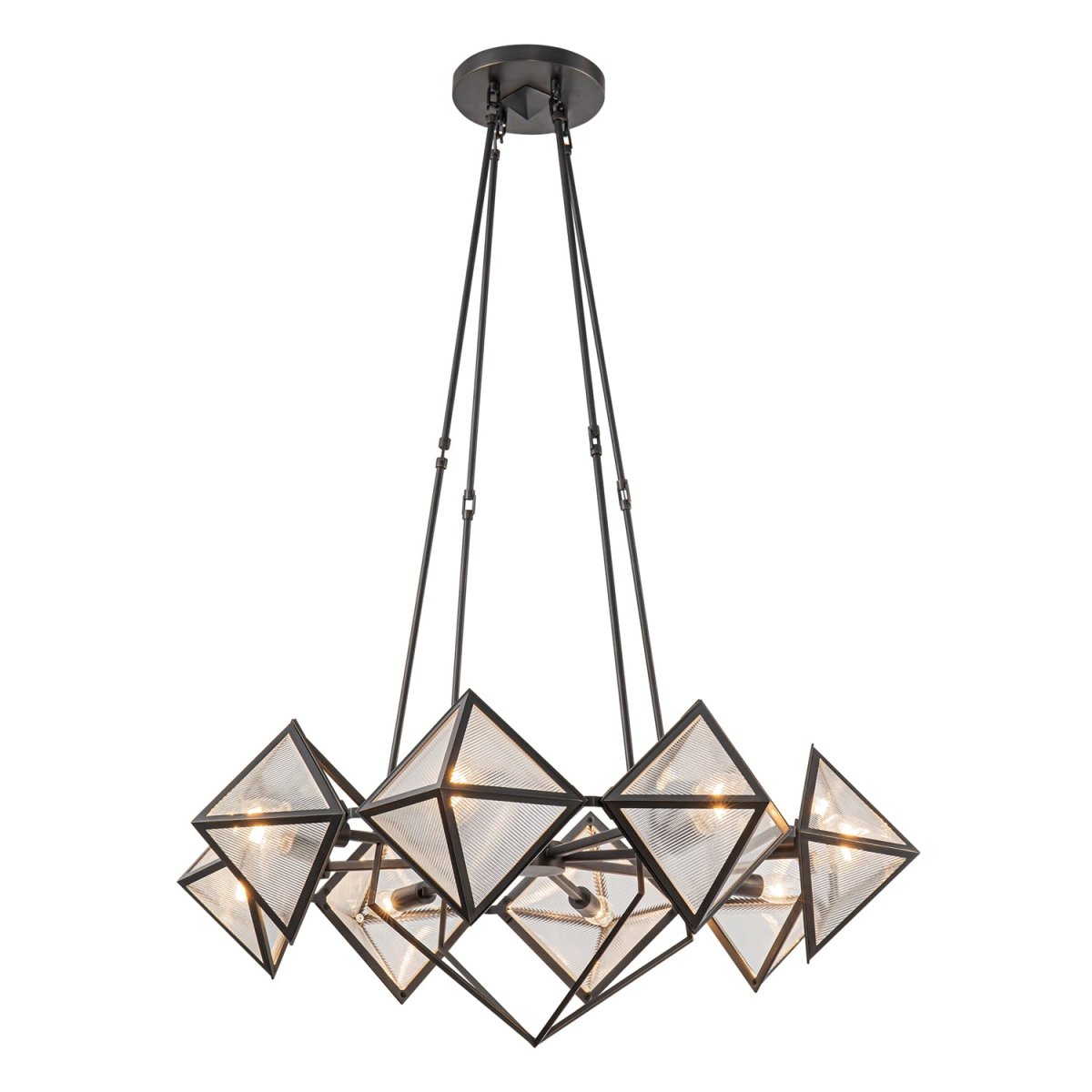 Chandelier Cairo - Verre à côte / bronze urbain 30" by Alora Lighting | Luminaires & cie