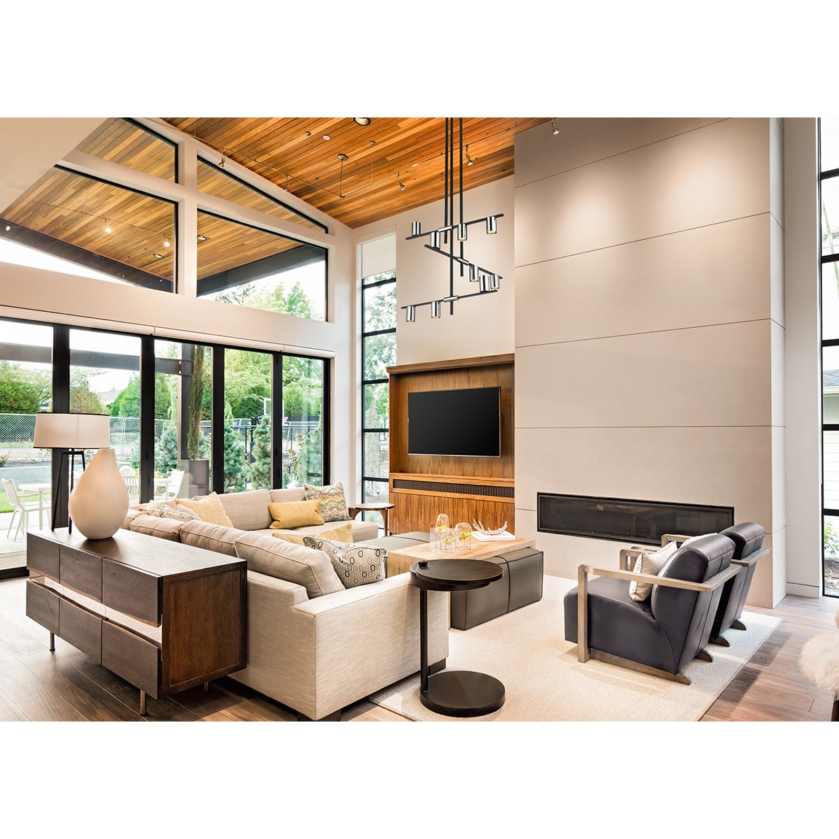 Chandelier Calumet - Noir mat + Nickel poli 36" 25" by Z - Lite | Luminaires & cie