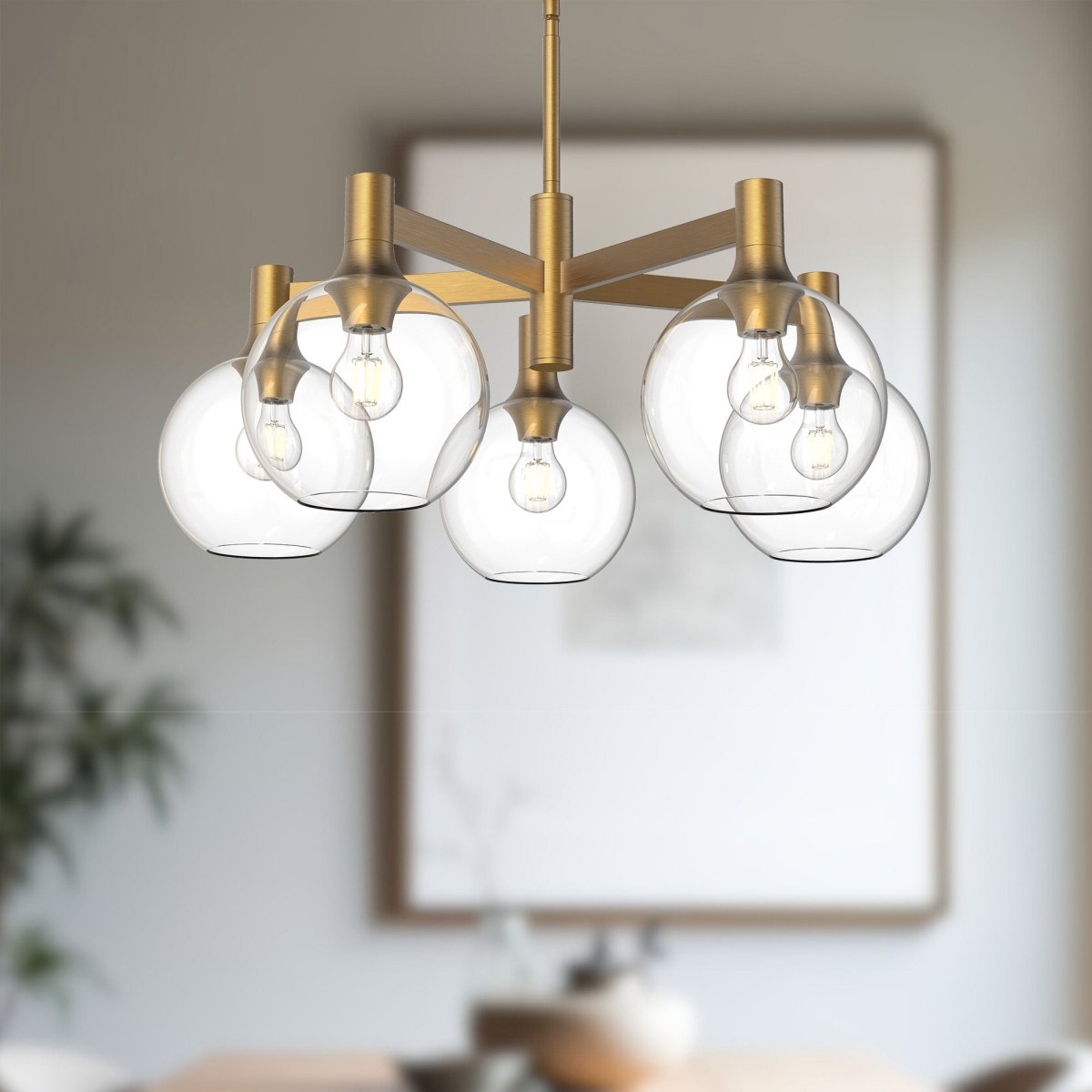 Chandelier Castilla - Or vieilli / Verre transparent 5 by Alora Lighting | Luminaires & cie