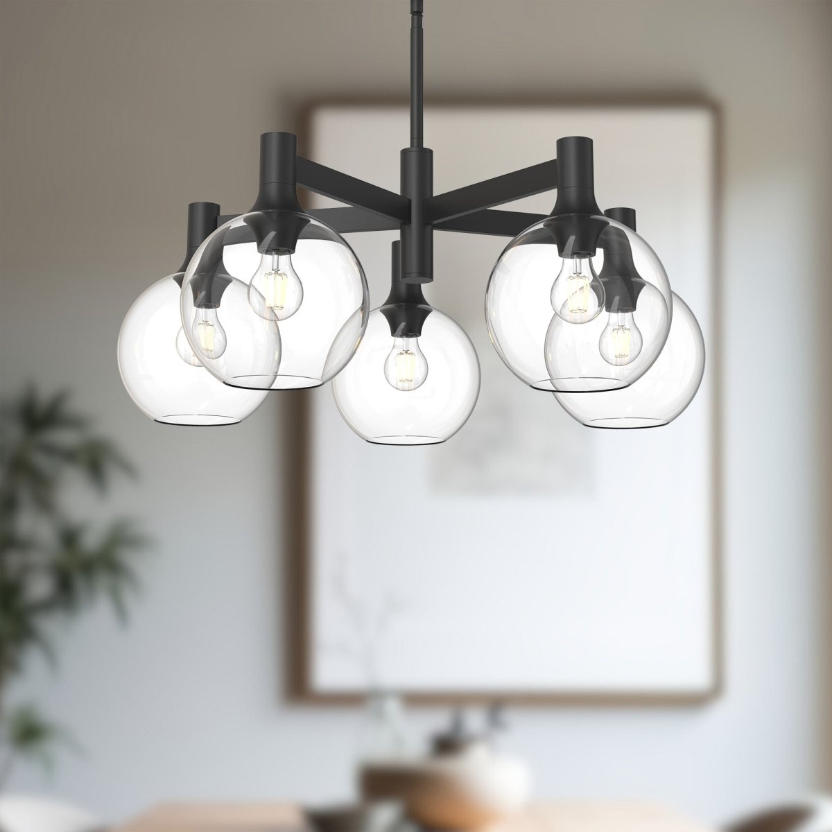 Chandelier Castilla - Verre transparent / noir mat 5 by Alora Lighting | Luminaires & cie