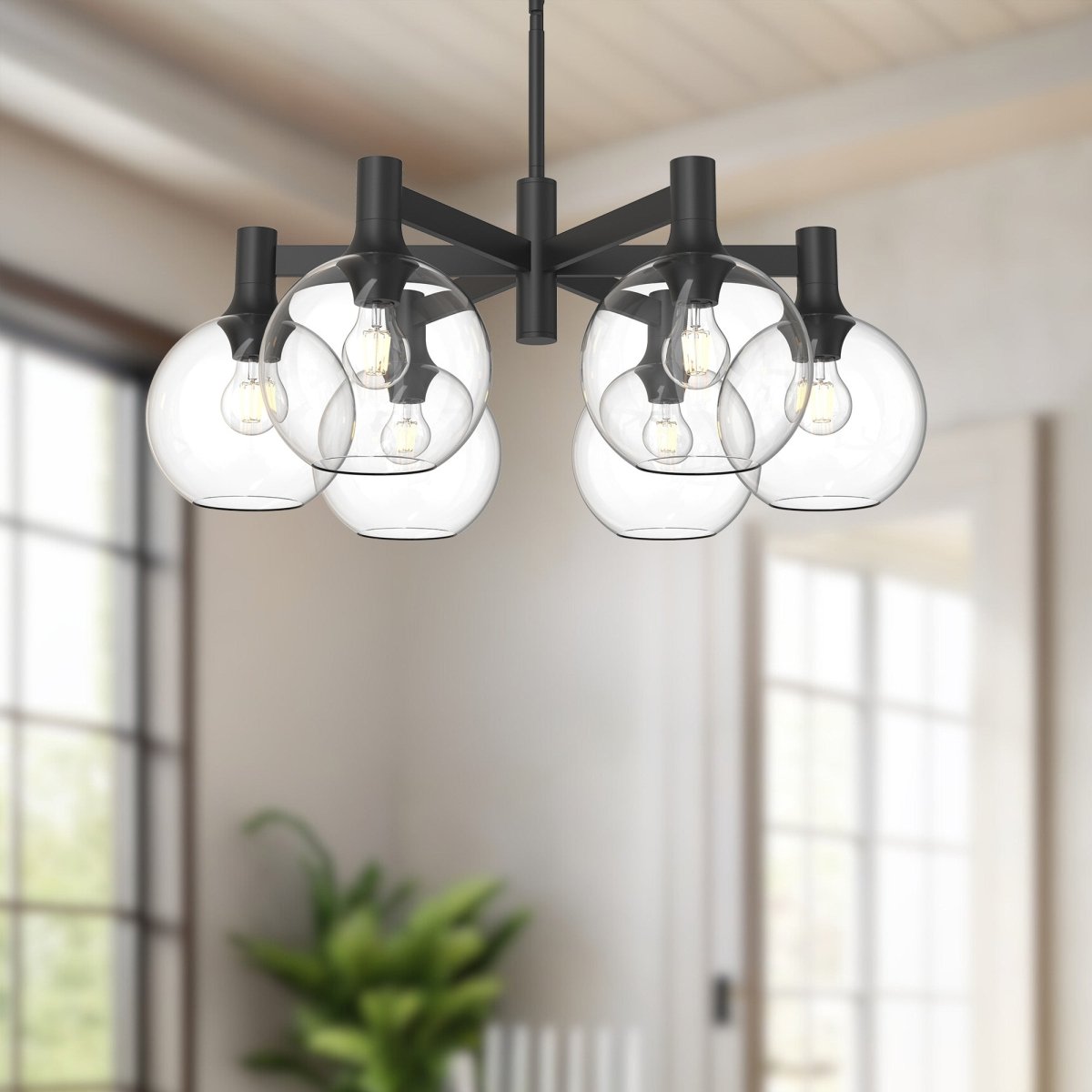 Chandelier Castilla - Verre transparent / noir mat 6 by Alora Lighting | Luminaires & cie