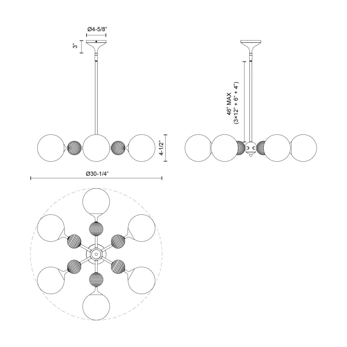 Chandelier Celia - Gold - or / Verre d'Opale 4 1/2" by Alora Lighting | Luminaires & cie
