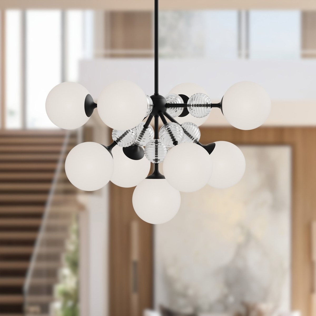 Chandelier Celia - Verre noir / opale mat 16 5/8" by Alora Lighting | Luminaires & cie