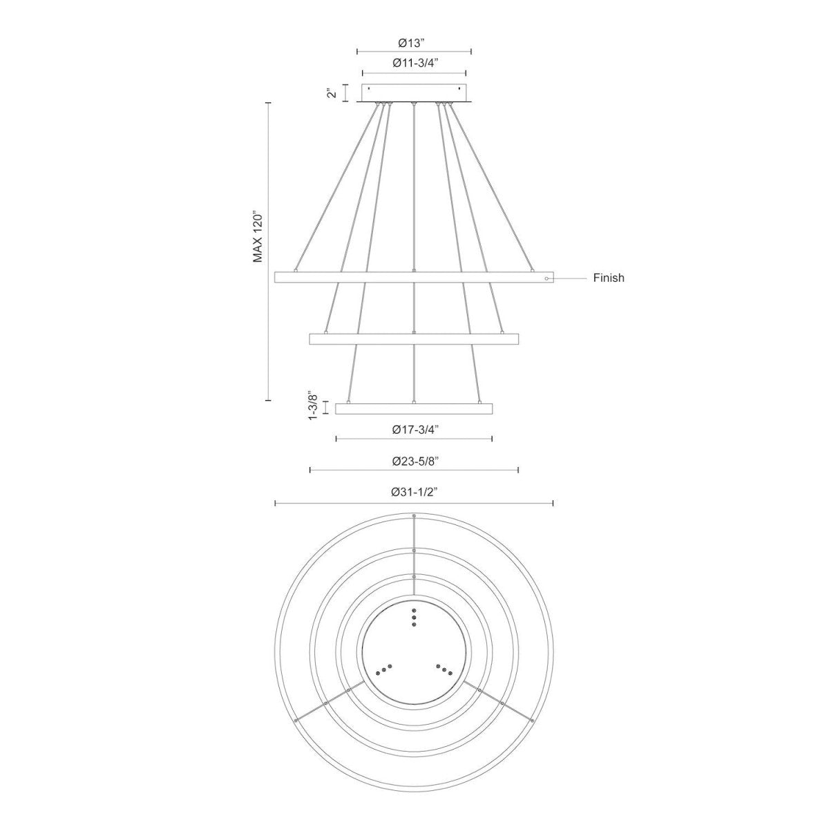 Chandelier Cerchio - Or brossé 31 1/2" 3 - étages / Éclairage vers le bas by Kuzco Lighting | Luminaires & cie