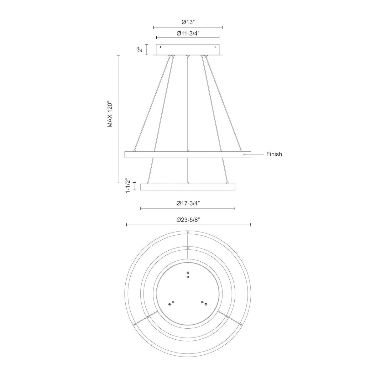 Chandelier Cerchio - Or brossé 23 5/8" 2 - étages / Éclairage haut + bas by Kuzco Lighting | Luminaires & cie