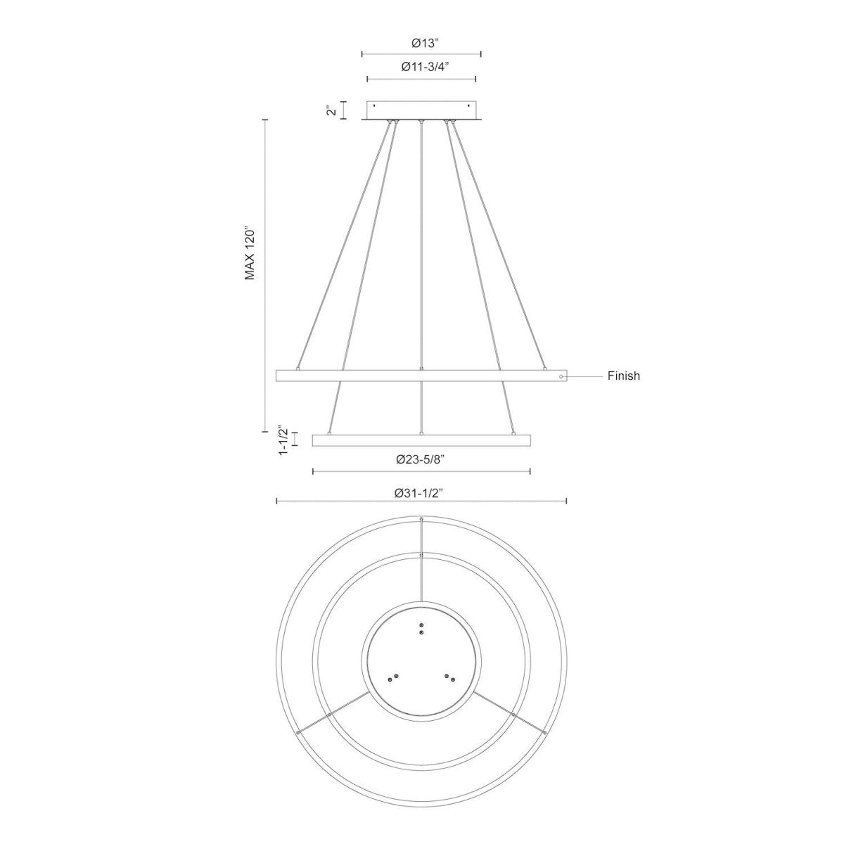 Chandelier Cerchio - Or brossé 31 1/2" 2 - étages / Éclairage haut + bas by Kuzco Lighting | Luminaires & cie