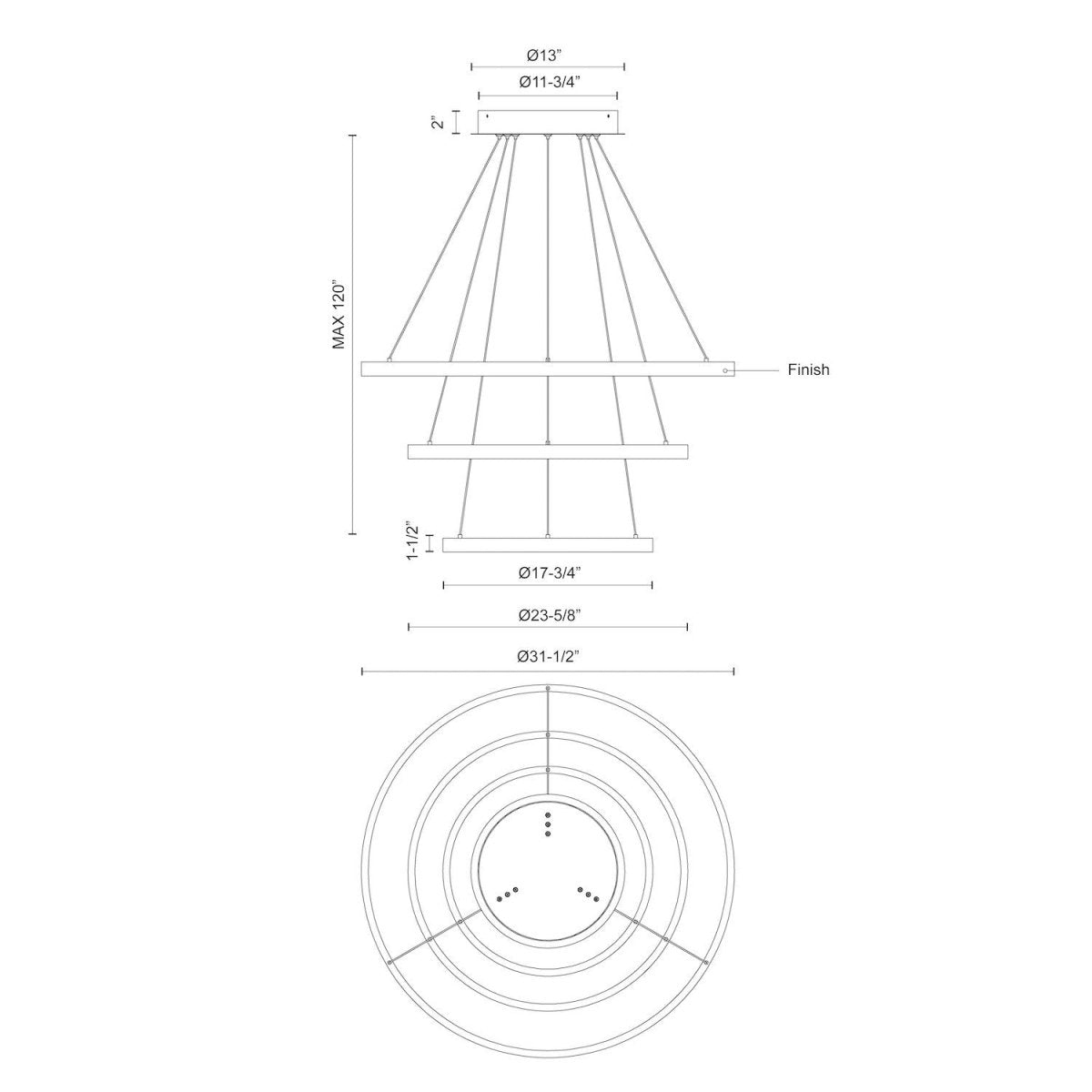 Chandelier Cerchio - Or brossé 31 1/2" 3 - étages / Éclairage haut + bas by Kuzco Lighting | Luminaires & cie