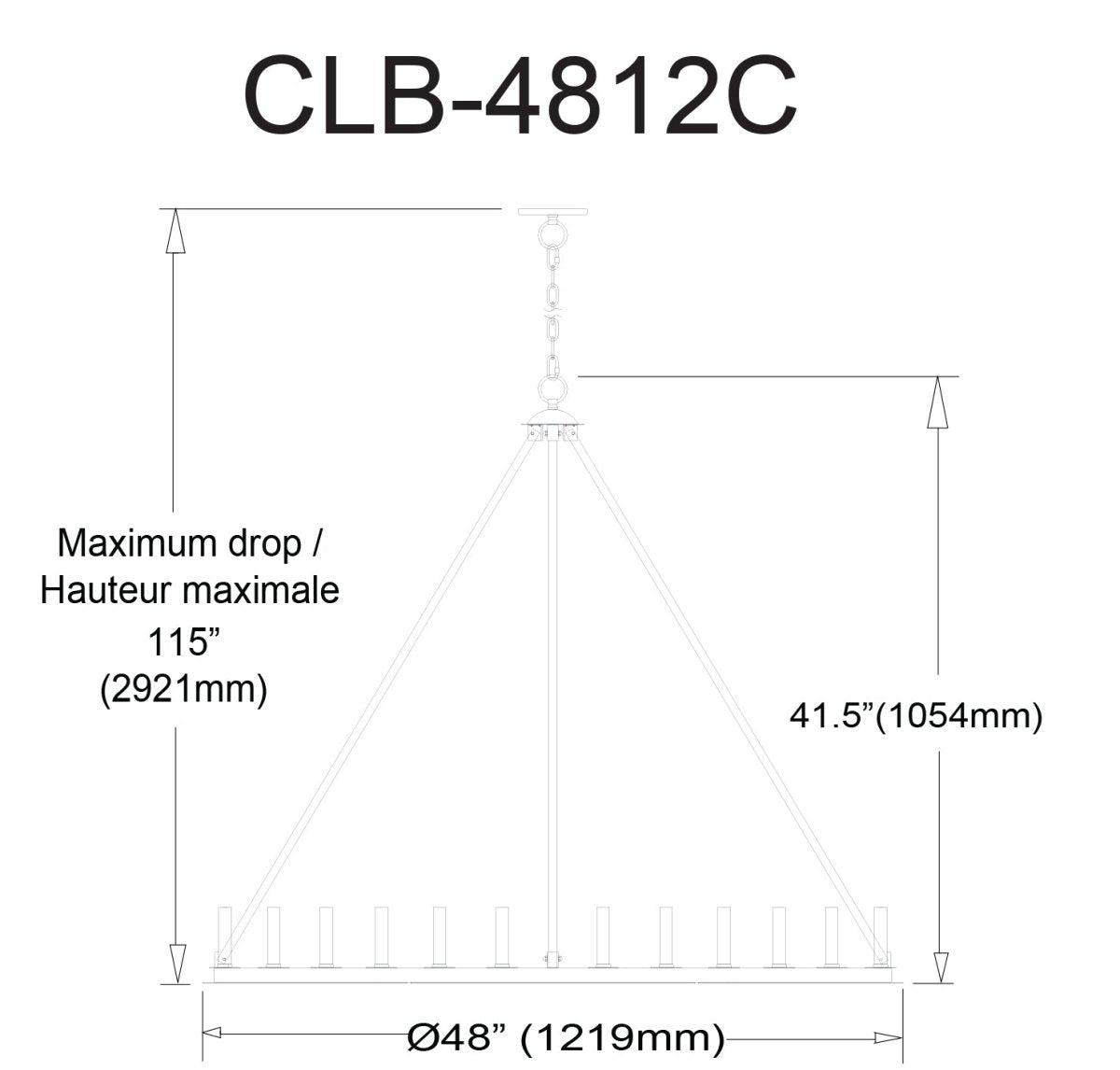 Chandelier Colby - Sans abat - jour 48" by Dainolite | Luminaires & cie