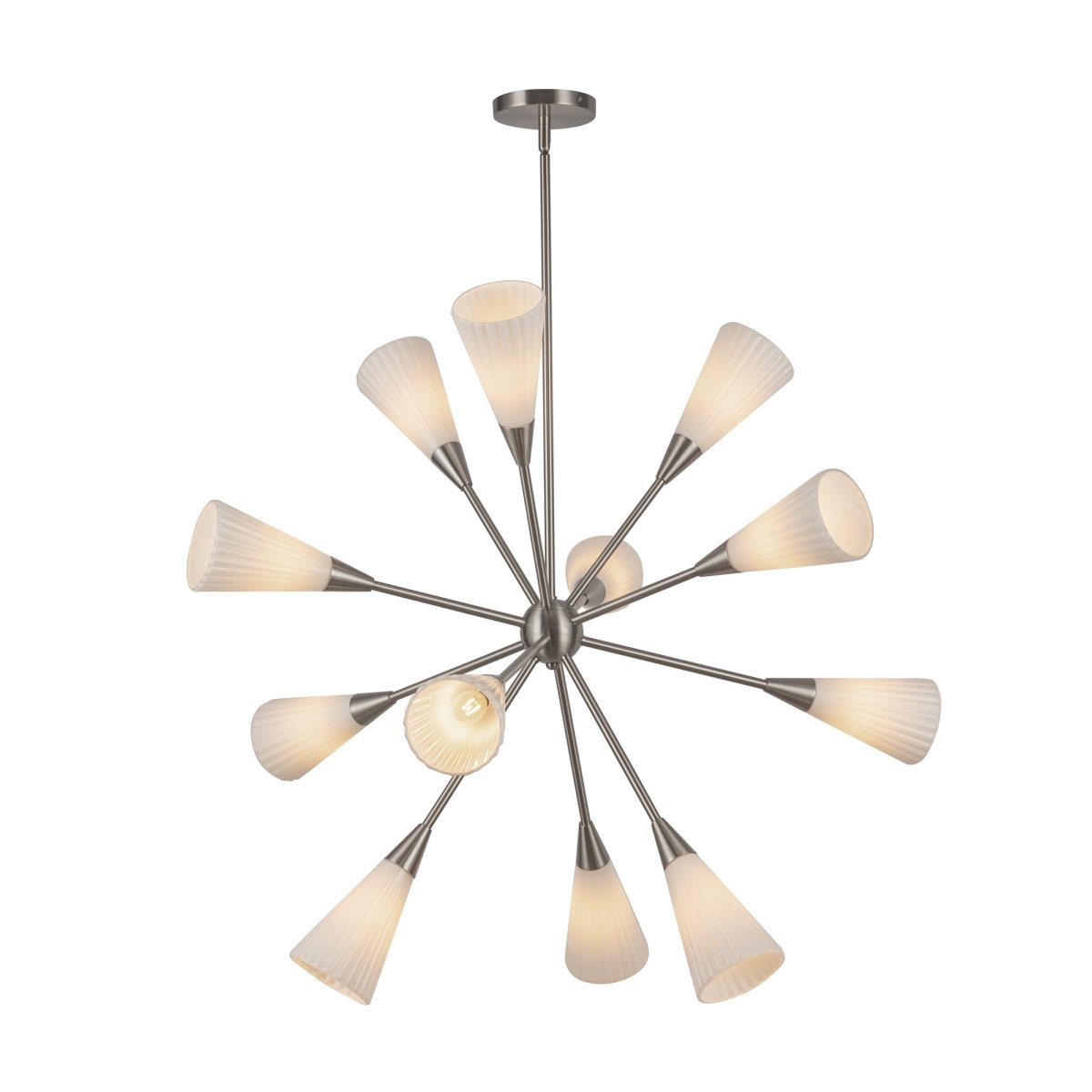 Chandelier Cosmo - Nickel brossé / verre opal côtelé brillant by Alora Lighting | Luminaires & cie