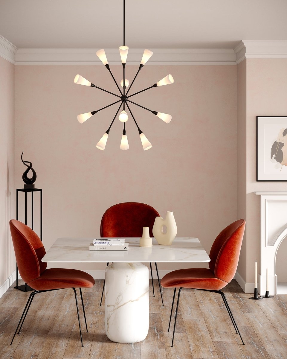 Chandelier Cosmo - Verre d'opale côtelée noir / brillant noir by Alora Lighting | Luminaires & cie