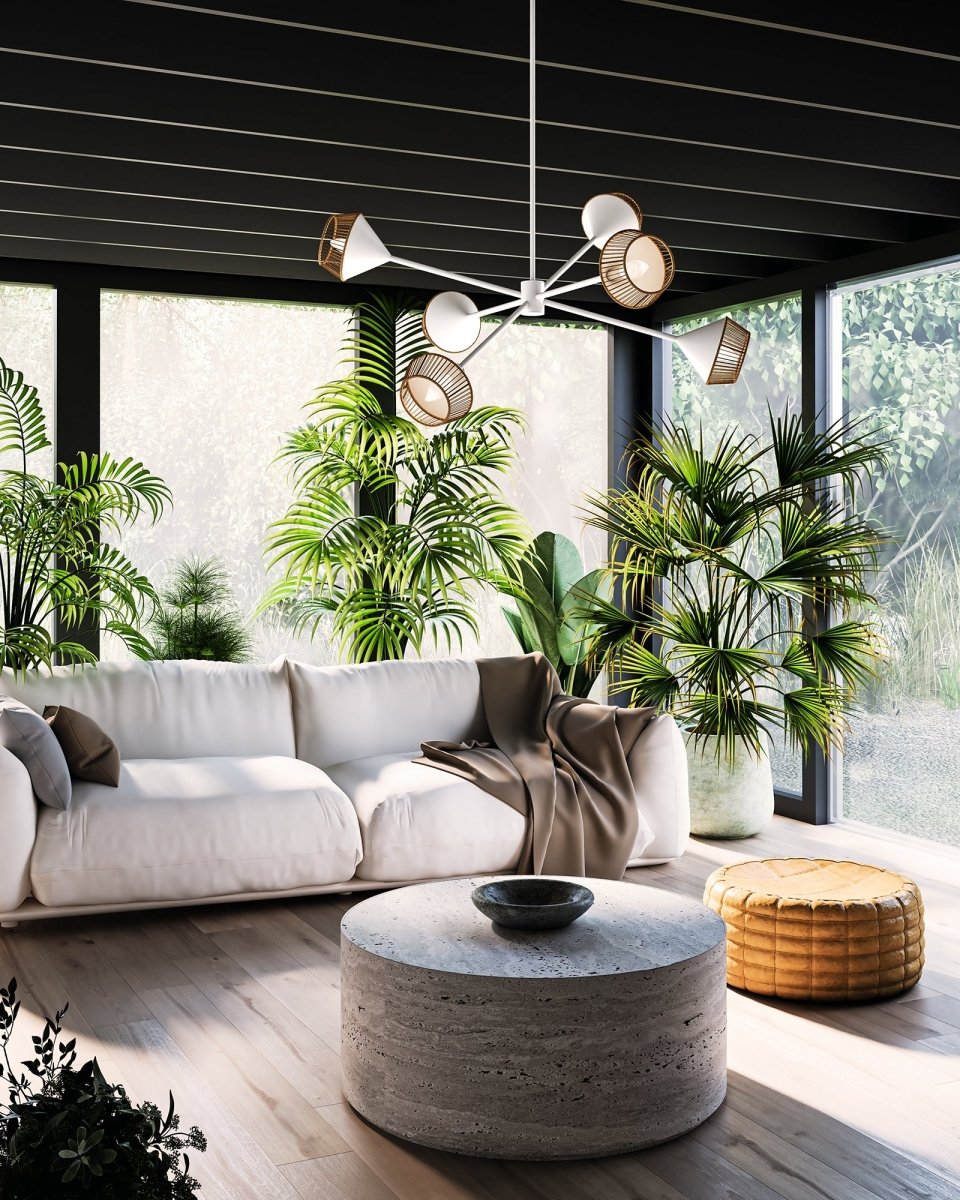 Chandelier Daphne - Corde de coton blanc / marron by Alora Lighting | Luminaires & cie