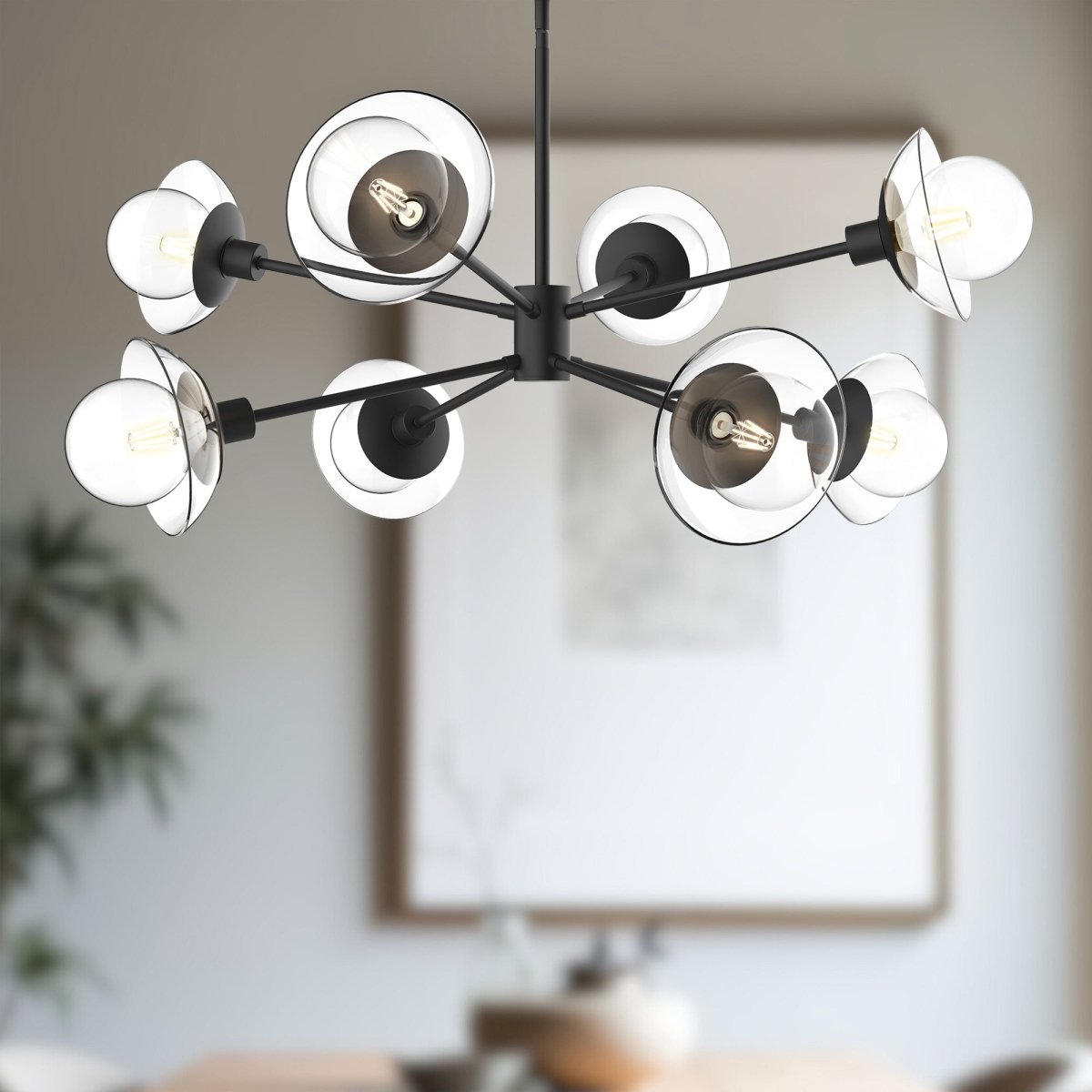 Chandelier Francesca - Verre transparent / noir mat by Alora Lighting | Luminaires & cie
