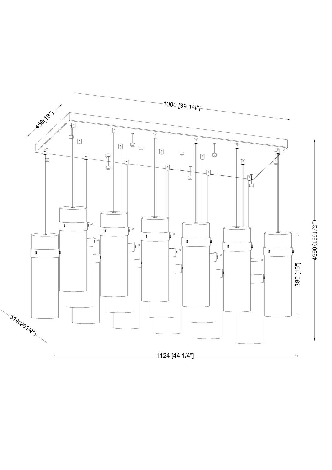 Suspension linéaire multiple Fontaine Nickel brossé, nombre ampoules 17 – vue 6
