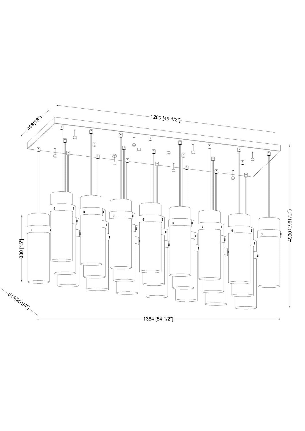 Suspension linéaire multiple Fontaine Nickel brossé, nombre ampoules 23 – vue 6